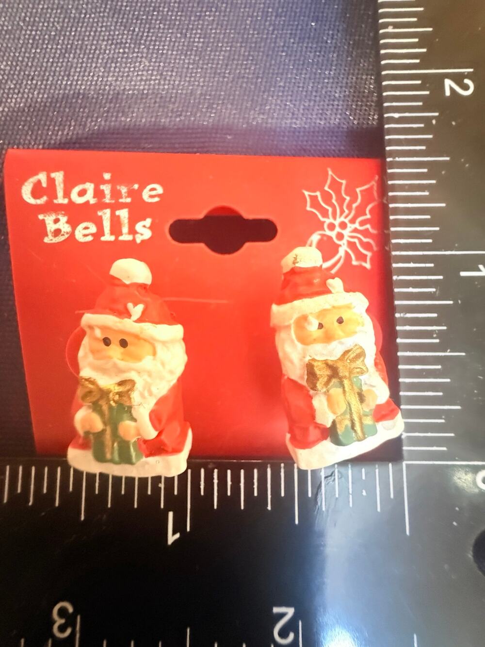 NWT Vintage Claire Bells Acrylic Santa Post Earrings